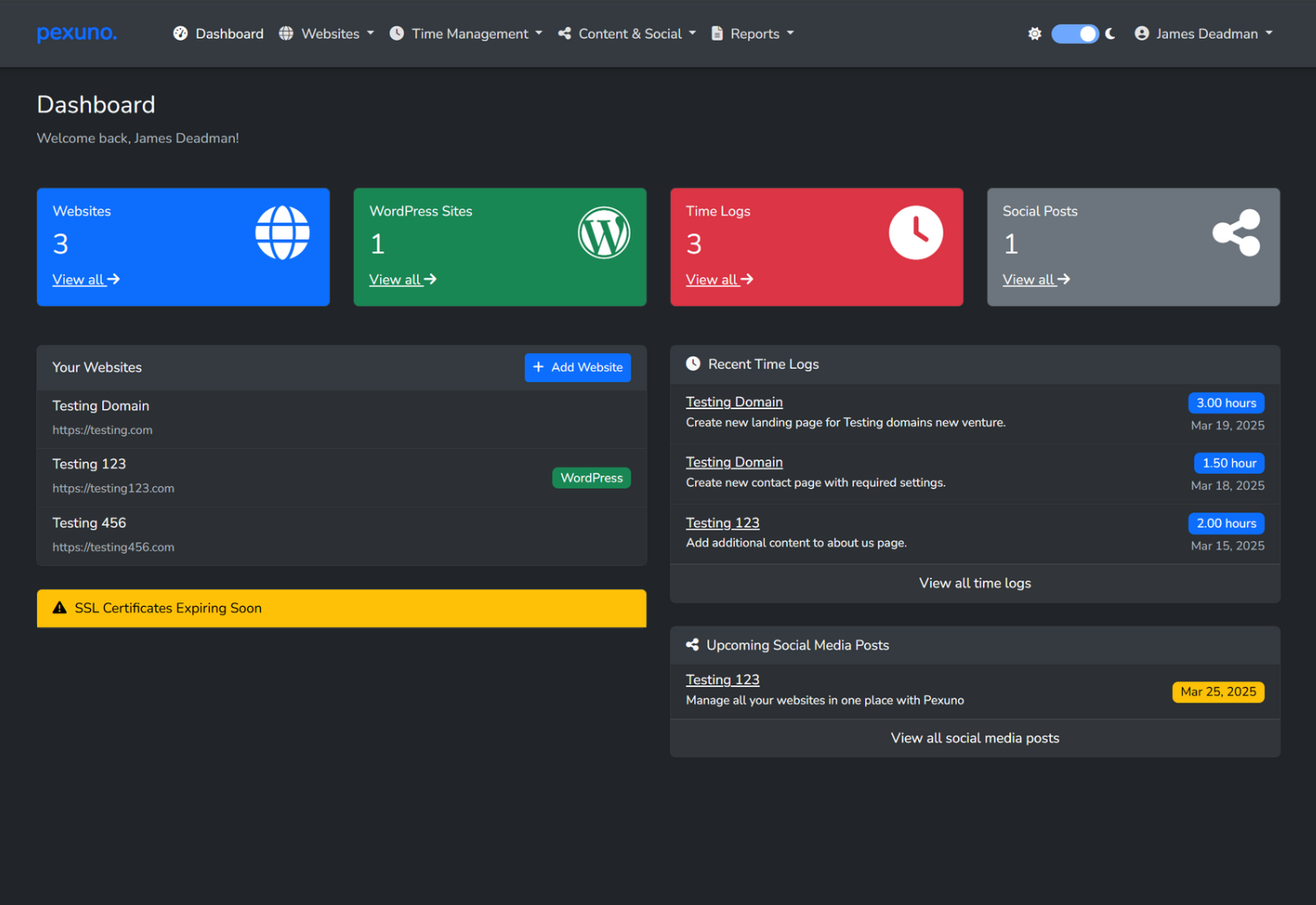 Pexuno Dashboard