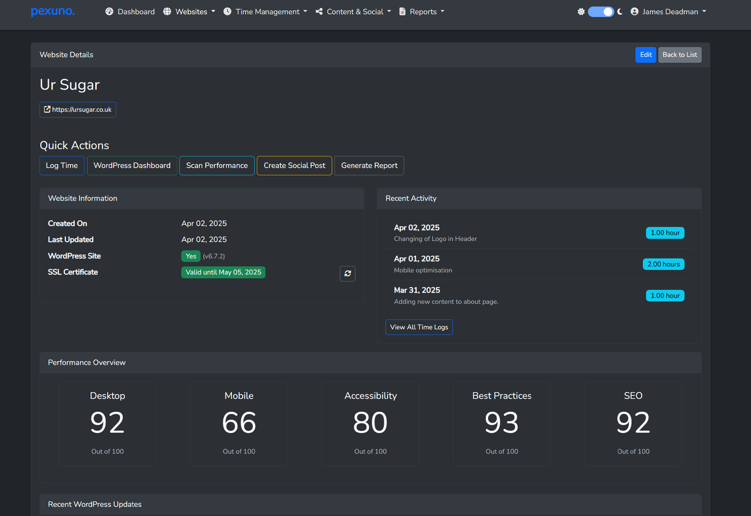Website Management Dashboard